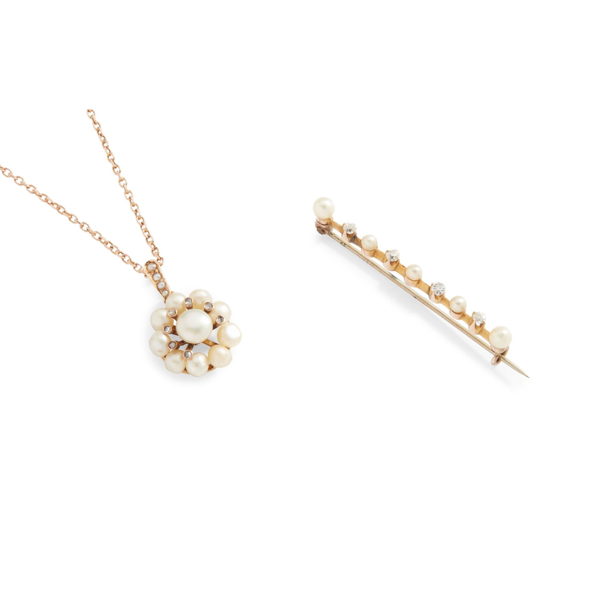 A pearl and diamond pendant