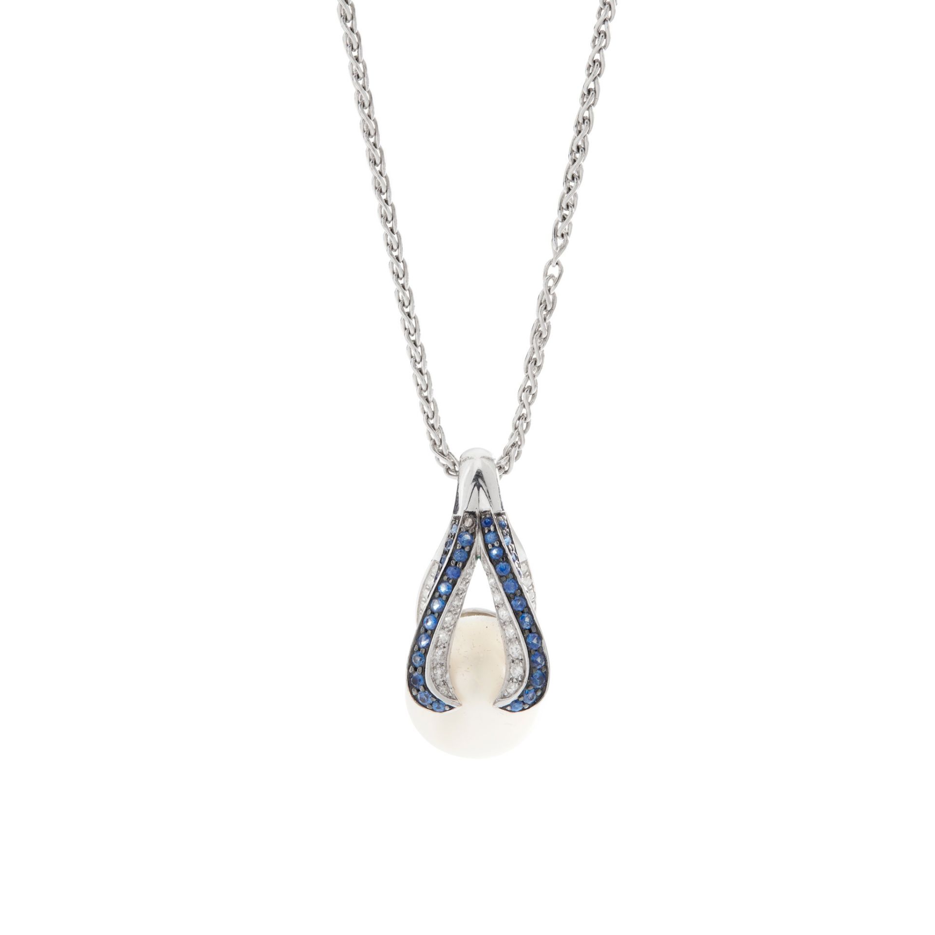 A South Sea pearl, sapphire and diamond pendant