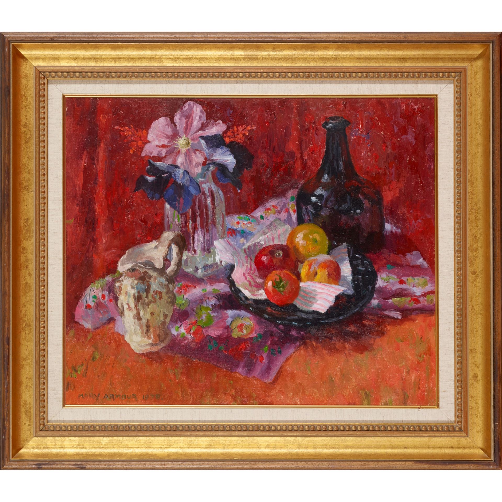 § MARY NICOL NEILL ARMOUR R.S.A., R.S.W. (SCOTTISH 1902-2000) STILL LIFE WITH PURPLE CLEMATIS - Image 2 of 3