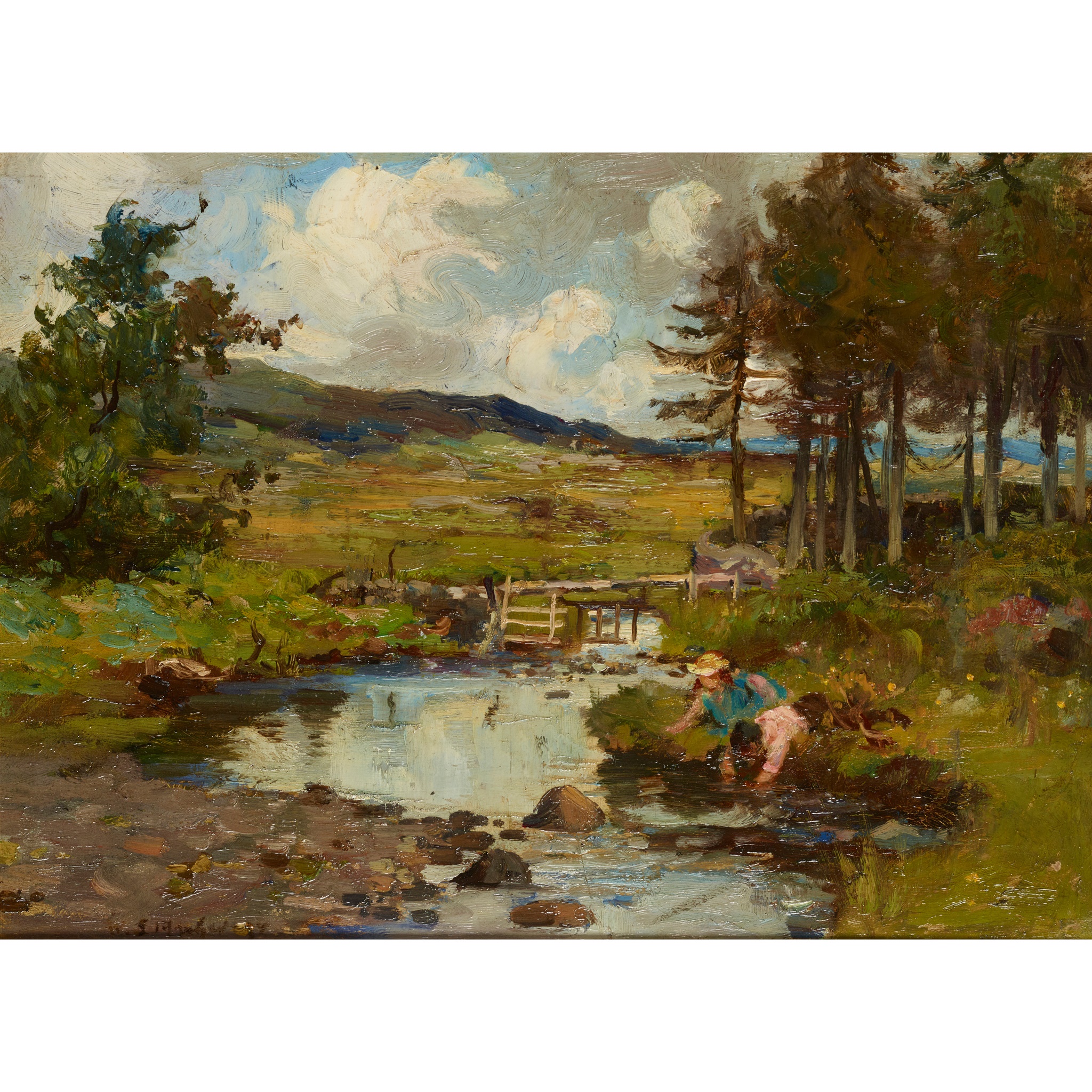 WILLIAM STEWART MACGEORGE R.S.A. (SCOTTISH 1861-1931) FISHING FOR MINNOWS NEAR LOCHENBRECK