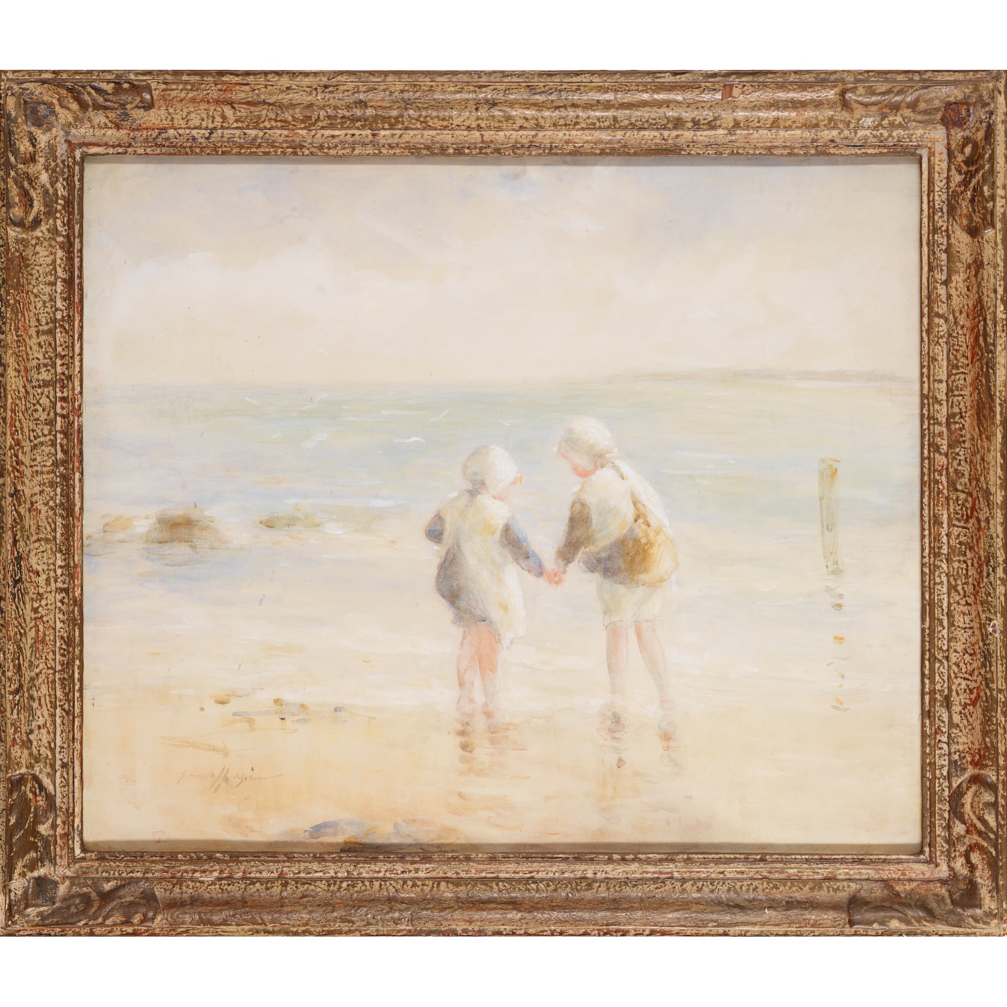 ROBERT GEMMELL HUTCHISON R.B.A., R.O.I., R.S.A., R.S.W. (SCOTTISH 1860-1936) ON THE BEACH, - Image 2 of 3