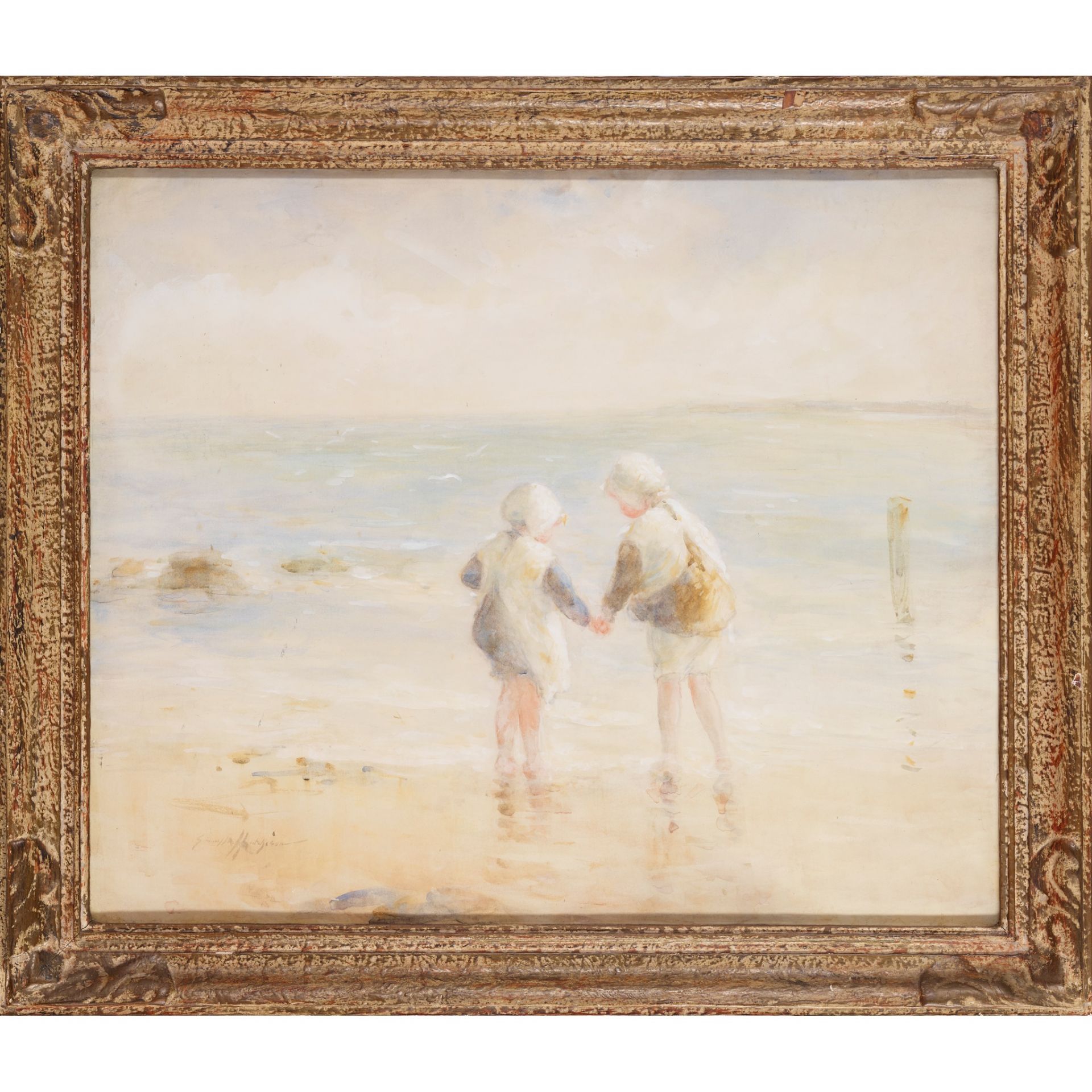 ROBERT GEMMELL HUTCHISON R.B.A., R.O.I., R.S.A., R.S.W. (SCOTTISH 1860-1936) ON THE BEACH, - Image 2 of 3