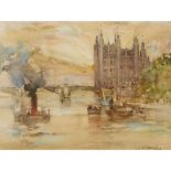 JAMES WATTERSTON HERALD (SCOTTISH 1859-1914) HOUSES OF PARLIAMENT FROM THE RIVER