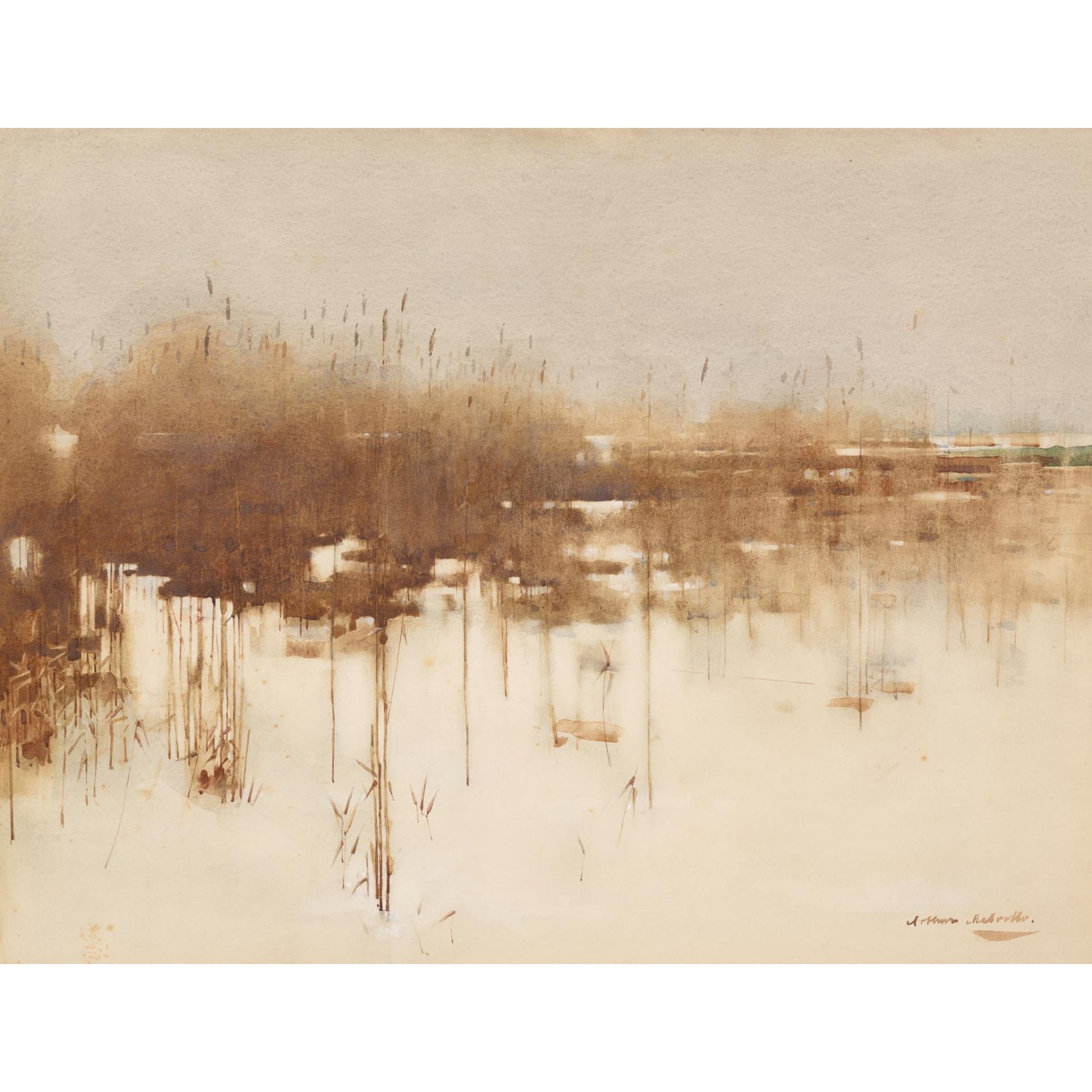 ARTHUR MELVILLE A.R.S.A., R.S.W., A.R.S (SCOTTISH 1855-1904) REEDS, DUDDINGSTON LOCH, WINTER