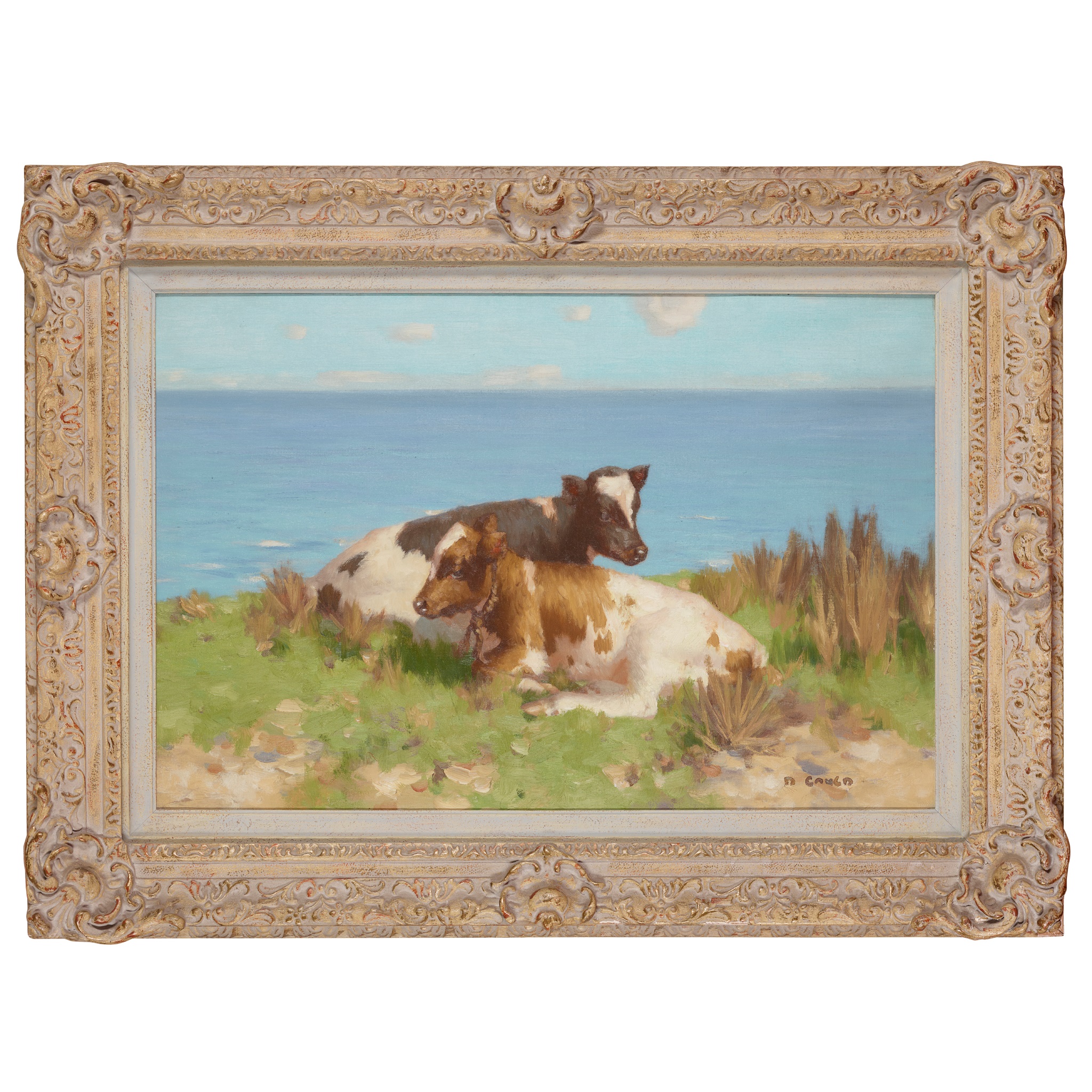 DAVID GAULD R.S.A. (SCOTTISH 1865-1936) CALVES BY THE SEA - Image 2 of 3