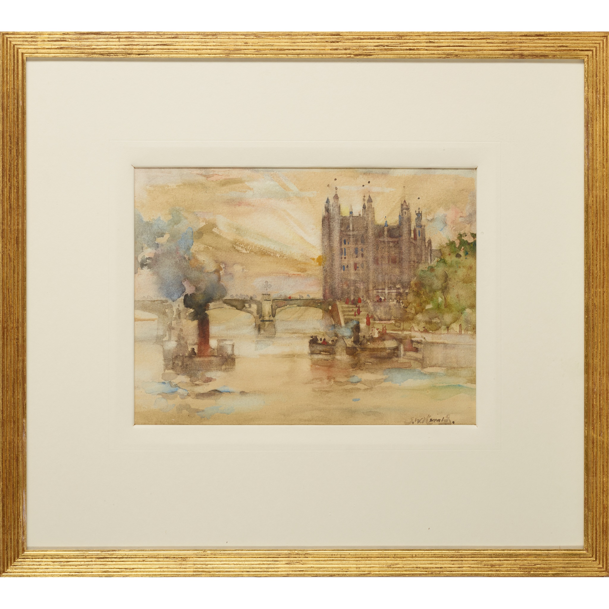 JAMES WATTERSTON HERALD (SCOTTISH 1859-1914) HOUSES OF PARLIAMENT FROM THE RIVER - Image 2 of 3