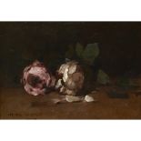 ARTHUR MELVILLE A.R.S.A., R.S.W., A.R.S (SCOTTISH 1855-1904) A STILL LIFE OF ROSES ON A LEDGE