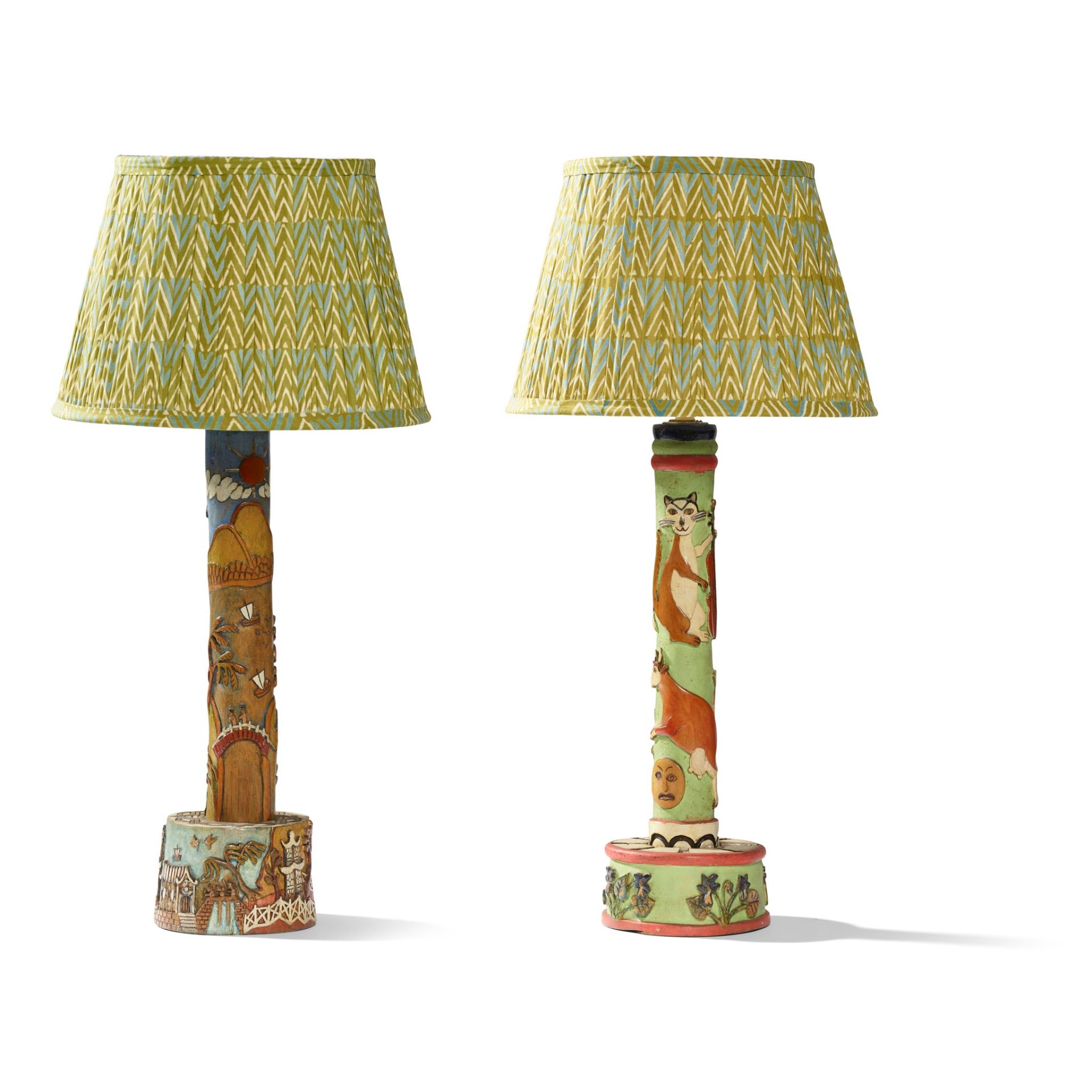 J.T BARLOW, BIDDULPH PAIR OF FOLK ART TABLE LAMPS, 1960s