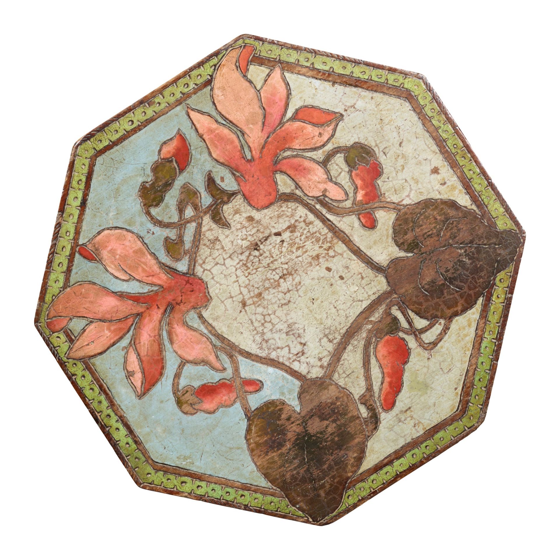 UZBEKISTANI PAINTED POKERWORK OCTAGONAL TABLE, CIRCA 1930 - Image 2 of 2