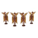 ENGLISH, MANNER OF SIR NINIAN COMPER RARE SET OF FOUR ARTS & CRAFTS ‘FEATHERED ANGEL’ CANDLE