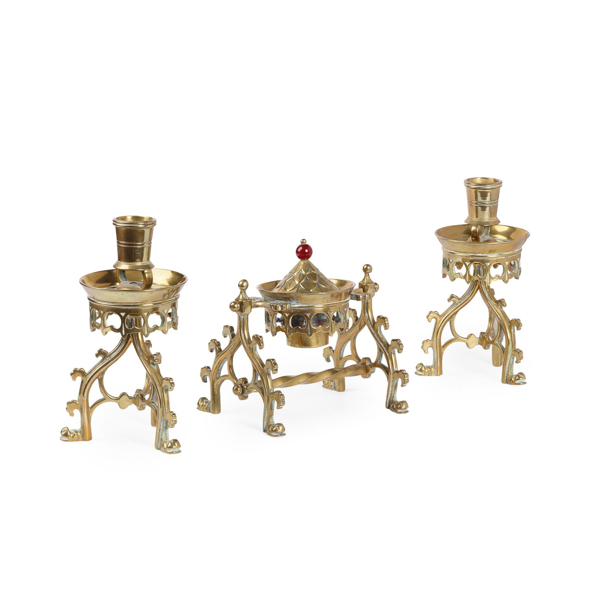 ADOLF FRANKAU & CO. LTD GOTHIC REVIVAL BRASS DESK SET, CIRCA 1890 - Image 2 of 2