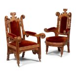 WILLIAM WHITE (1825–1900) FOR BISHOPS COURT, SOWTON, DEVON TWO GOTHIC REVIVAL ARMCHAIRS, CIRCA 1860