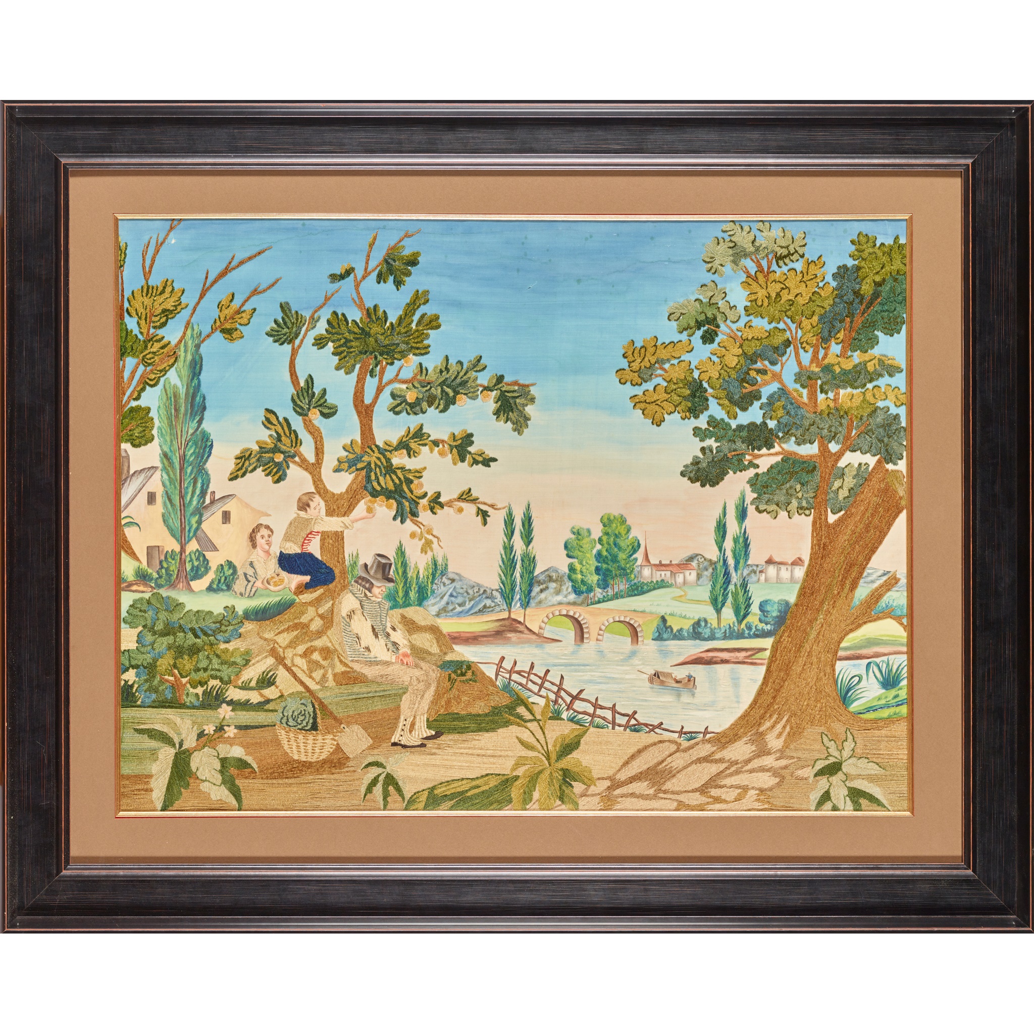ENGLISH FRAMED PAINTED AND EMBROIDERED PANEL, CIRCA 1820 - Image 2 of 3