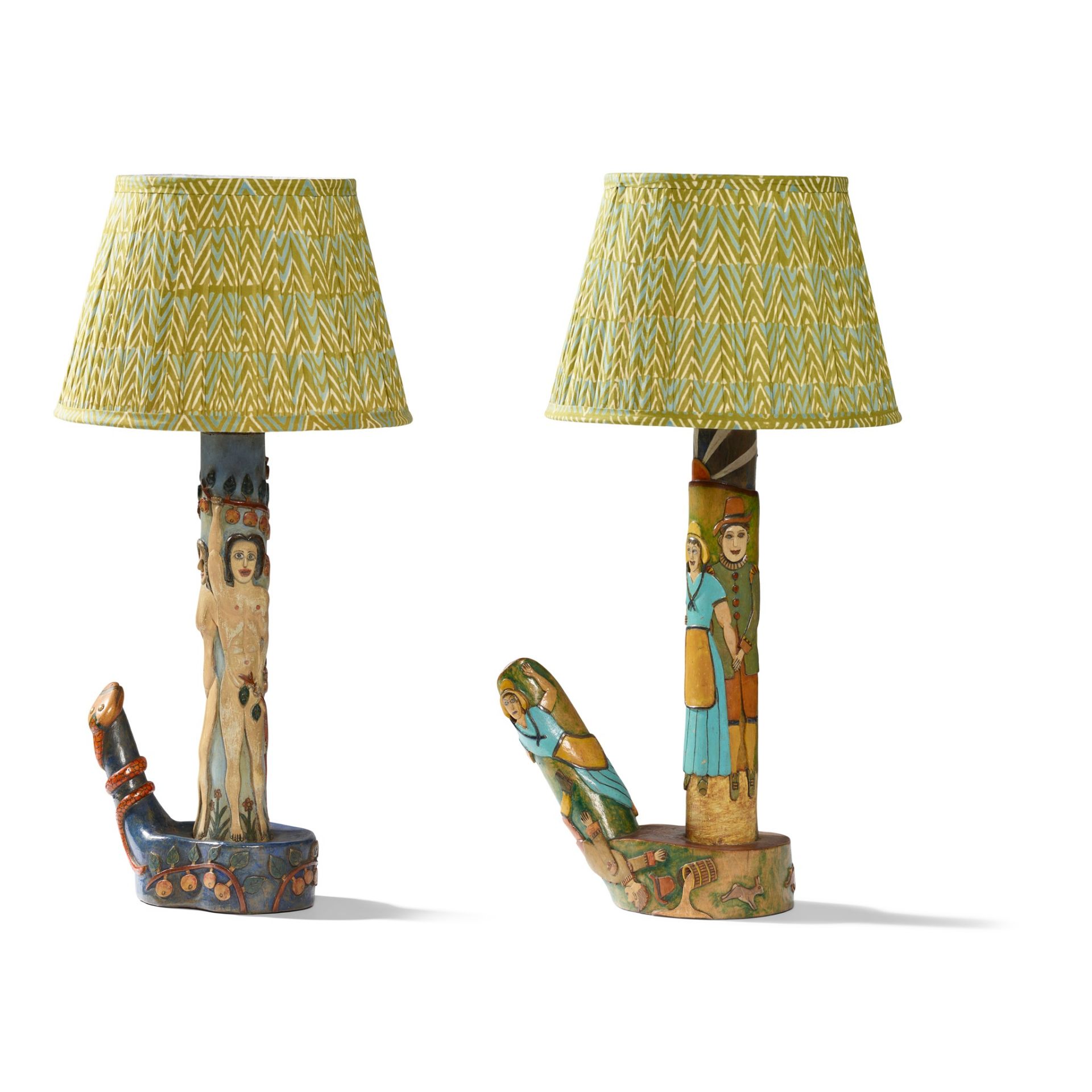 J.T BARLOW, BIDDULPH PAIR OF FOLK ART TABLE LAMPS, 1960s