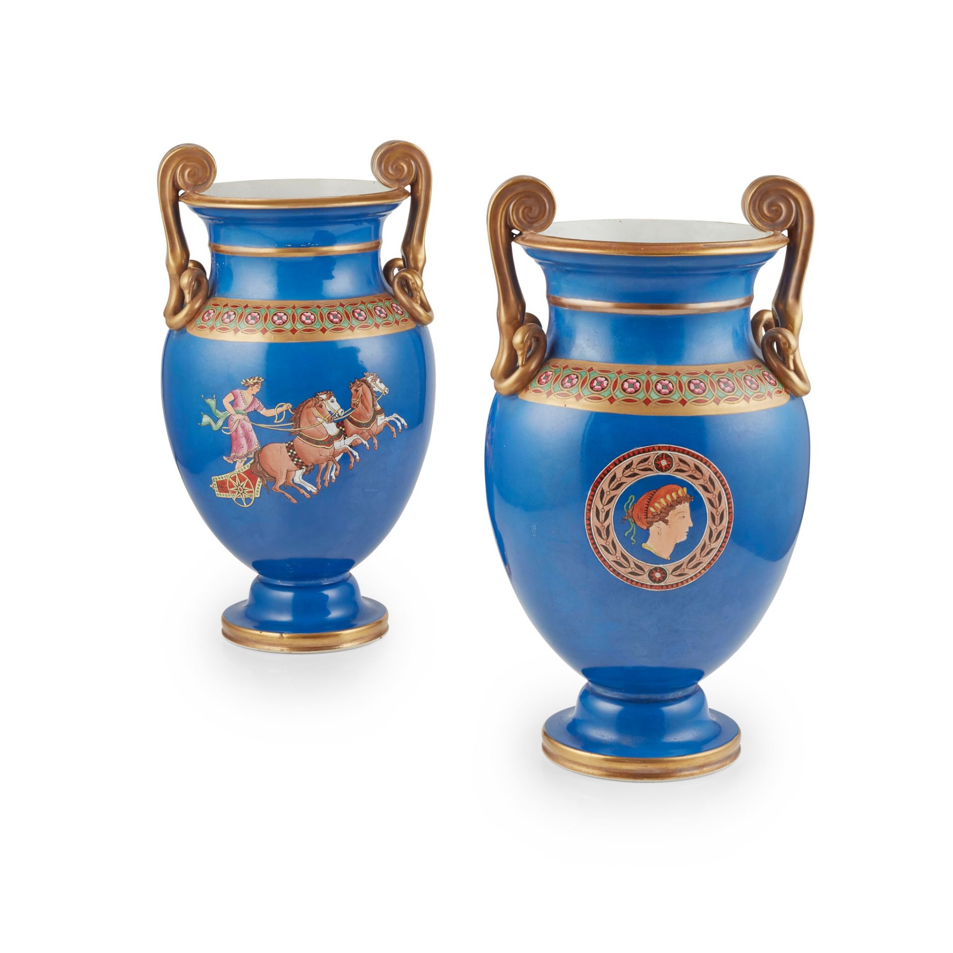 PROBABLY SAMUEL ALCOCK & CO. PAIR OF GREEK REVIVAL TWIN-HANDLED VASES, CIRCA 1870 - Image 2 of 2