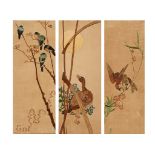 ENGLISH THREE AESTHETIC MOVEMENT ANGLO-JAPANESE EMBROIDERED PANELS, CIRCA 1880