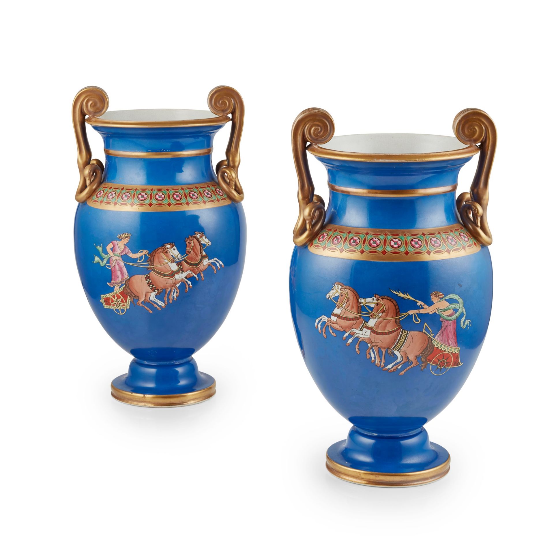 PROBABLY SAMUEL ALCOCK & CO. PAIR OF GREEK REVIVAL TWIN-HANDLED VASES, CIRCA 1870