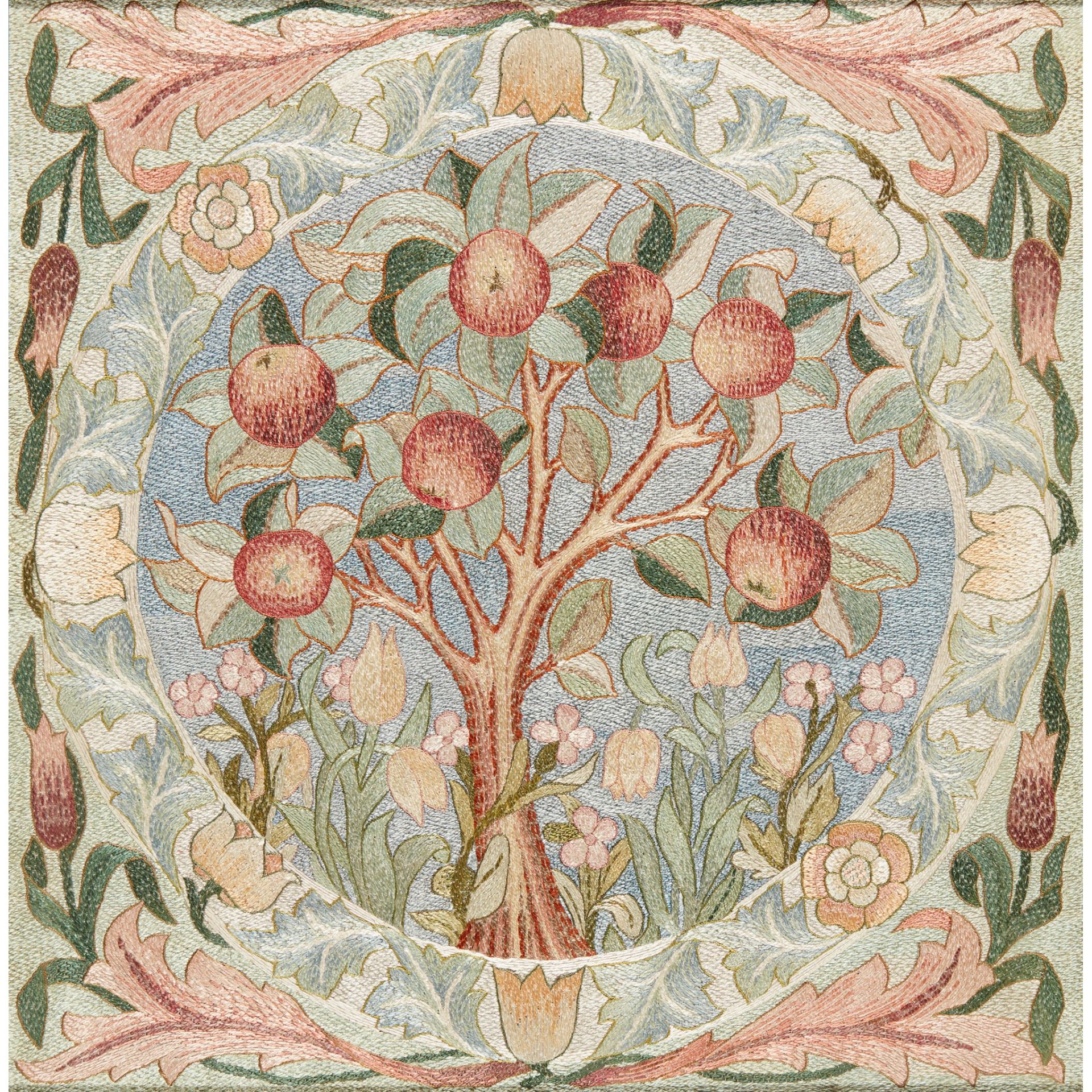 WILLIAM MORRIS (1834-1896) FOR MORRIS & CO. ‘THE APPLE TREE’ EMBROIDERED PANEL, CIRCA 1890