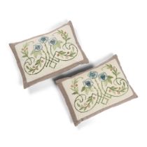 ENGLISH PAIR OF ARTS & CRAFTS EMBROIDERED CUSHIONS, THE EMBROIDERY CIRCA 1900