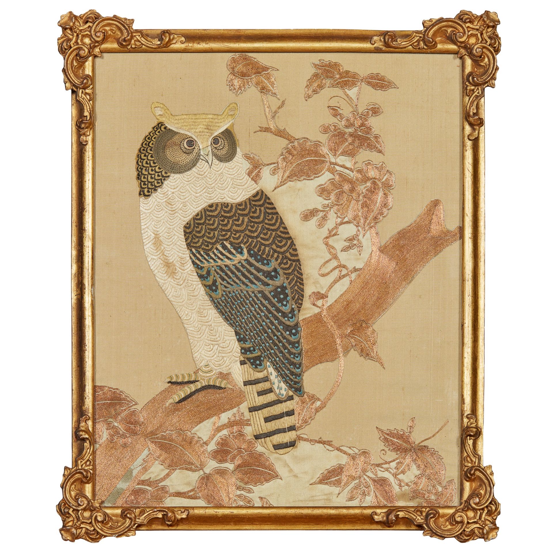 JAPANESE EMBROIDERED PANEL OF AN OWL, MEIJI PERIOD CIRCA 1880 - Image 2 of 3