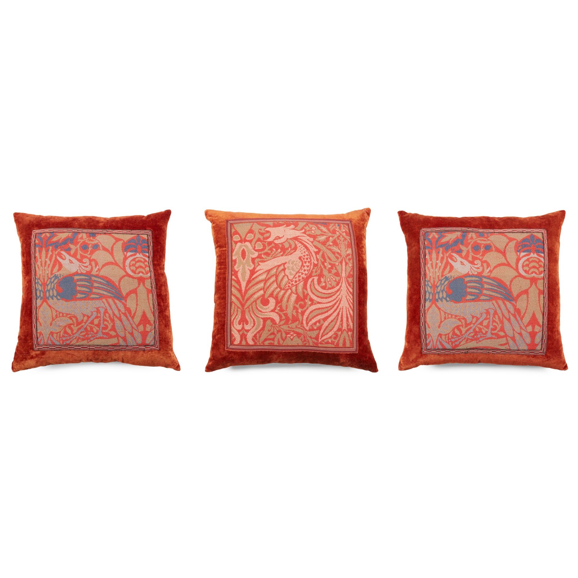 WILLIAM MORRIS (1834-1896) FOR MORRIS & CO. THREE ARTS & CRAFTS ‘PEACOCK & DRAGON’ PATTERN CUSHIONS,