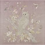 JAPANESE EMBROIDERED PANEL OF AN OWL, MEIJI PERIOD CIRCA 1880