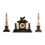 ENGLISH EGYPTIAN REVIVAL CLOCK GARNITURE, CIRCA 1880