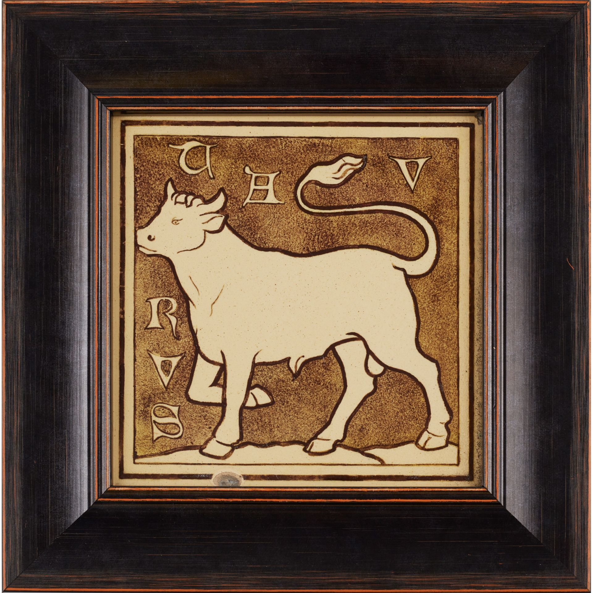 WILLIAM BURGES (1827-1881) FOR W. B. SIMPSON & SONS ‘TAURUS’, FRAMED ZODIAC TILE, CIRCA 1880