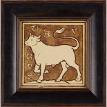 WILLIAM BURGES (1827-1881) FOR W. B. SIMPSON & SONS ‘TAURUS’, FRAMED ZODIAC TILE, CIRCA 1880