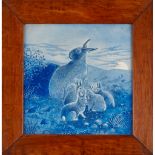 MINTON & CO. 'RABBIT FAMILY' FRAMED TILE. CIRCA 1880