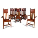 ENGLISH, MANNER OF M.H. BAILLIE SCOTT SET OF TEN ARTS AND CRAFTS DINING CHAIRS, CIRCA 1900