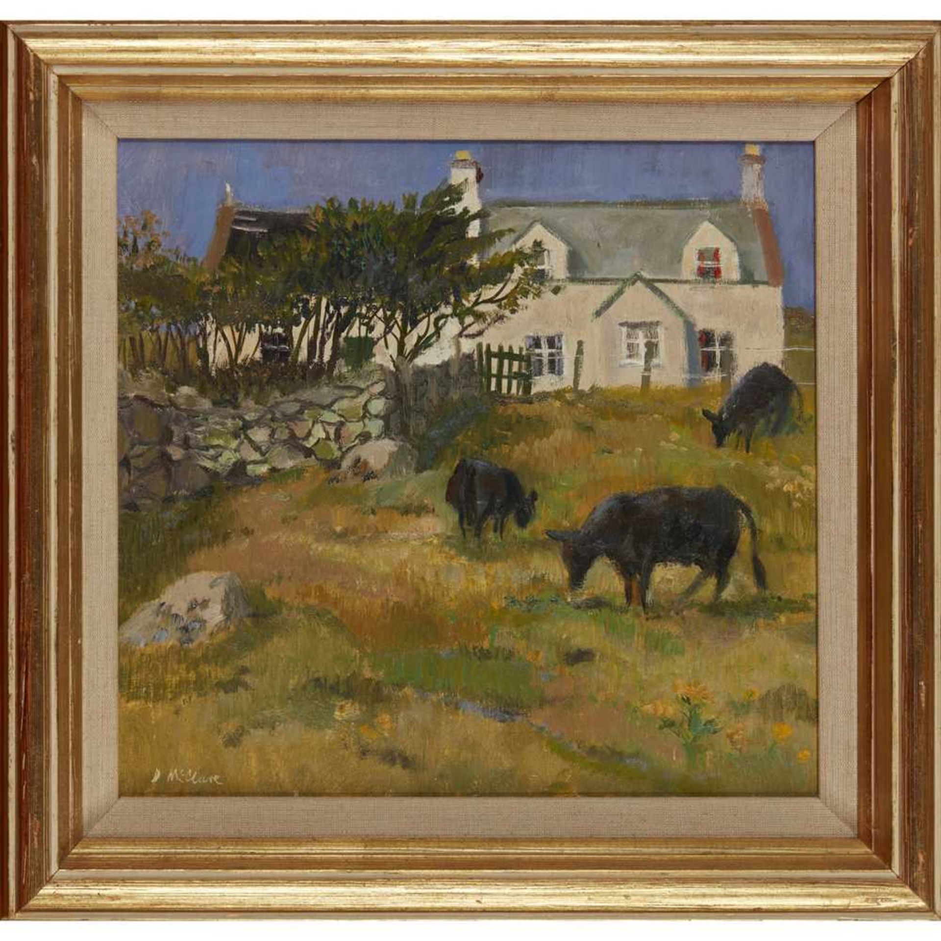 § DAVID MCCLURE R.S.A., R.S.W. (SCOTTISH 1926-1998) CROFT WITH BLACK COWS, STOER - Image 2 of 3