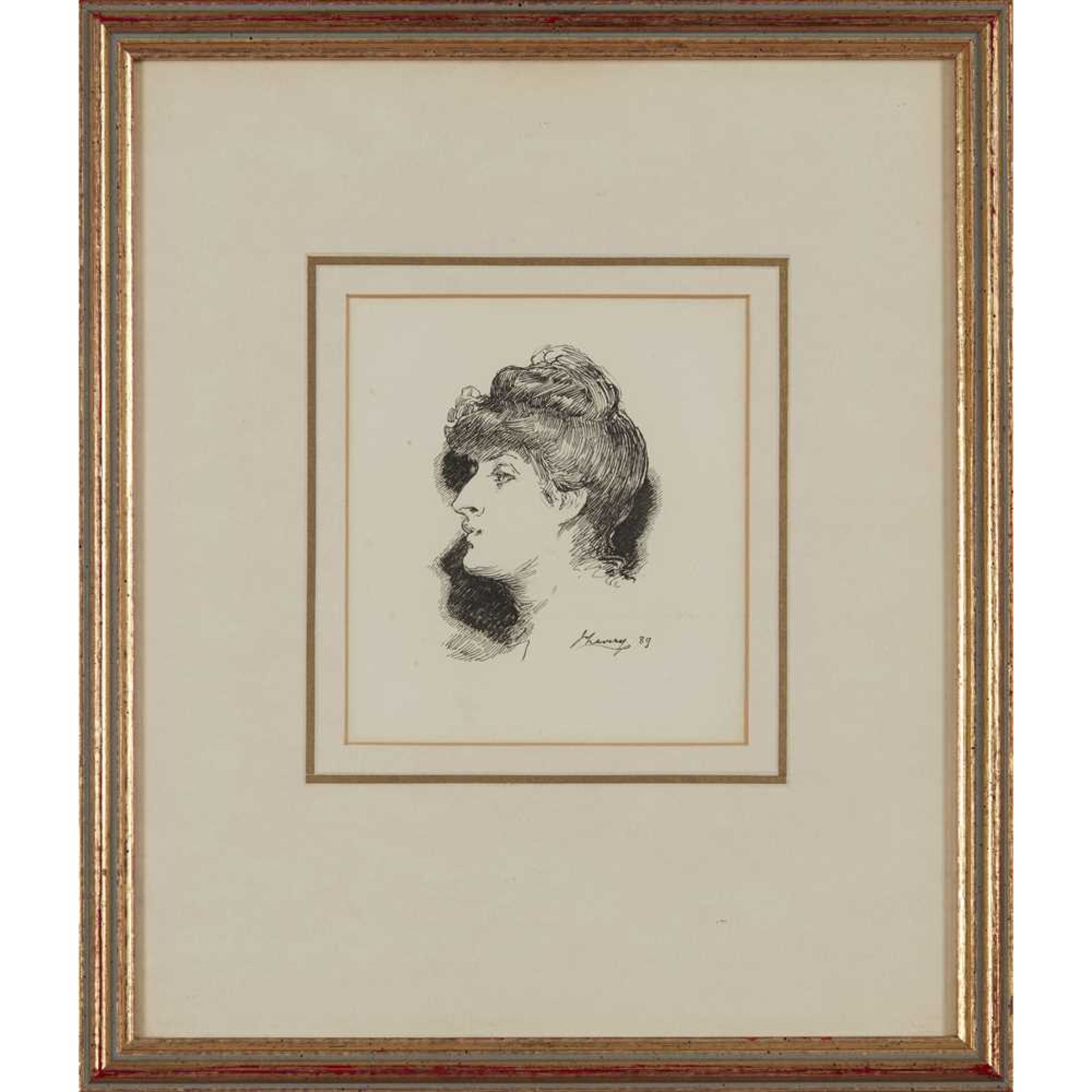 SIR JOHN LAVERY R.A., R.S.A., R.H.A., P.R.P., H.R.O.I., L.L.B. (IRISH 1856-1941) PORTRAIT HEAD, 1889 - Image 2 of 3