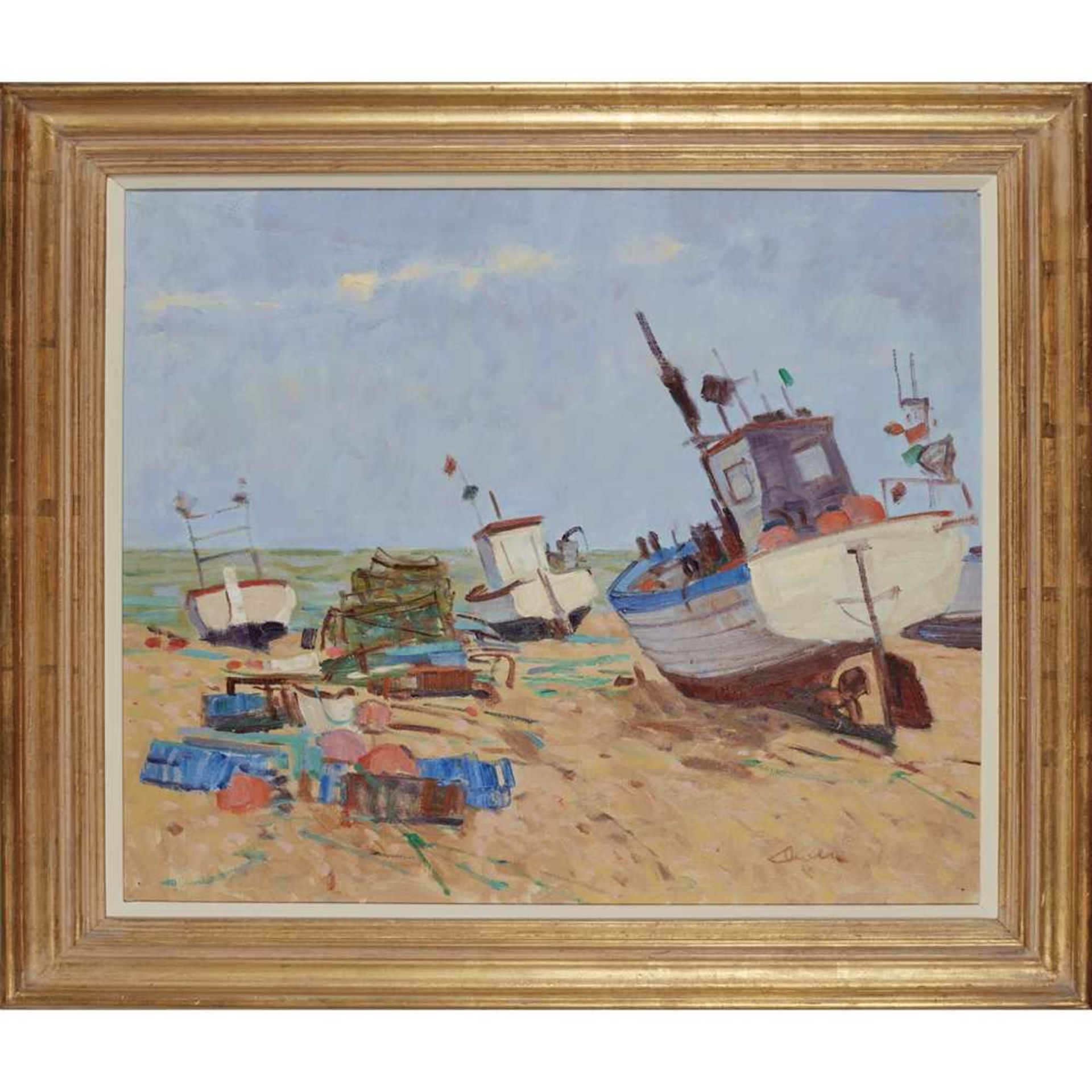 § GEORGE DEVLIN R.S.W (SCOTTISH 1937-2014) BOATS AT ALDEBURGH - Bild 2 aus 3