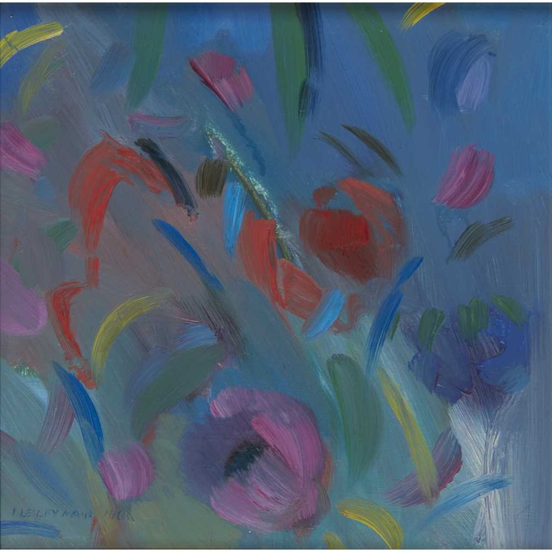 § IRENE LESLIE MAIN (SCOTTISH 1959-) ANEMONES WITH BLUE SKY, 1988