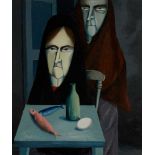 § DAVID CARR (1915-1968) TWO WOMEN WITH FISH, EGG AND BOTTLE, C.1946