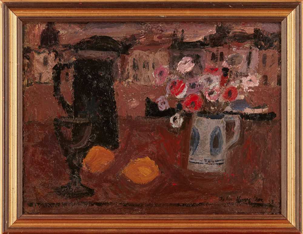 § JOHN HOUSTON R.S.A., R.S.W., S.S.A. (SCOTTISH 1930-2008) STILL LIFE, ANSTRUTHER, 1953 - Image 2 of 3