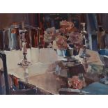 § ETHEL WALKER (SCOTTISH 1941-) CANDLESTICKS AND ROSES