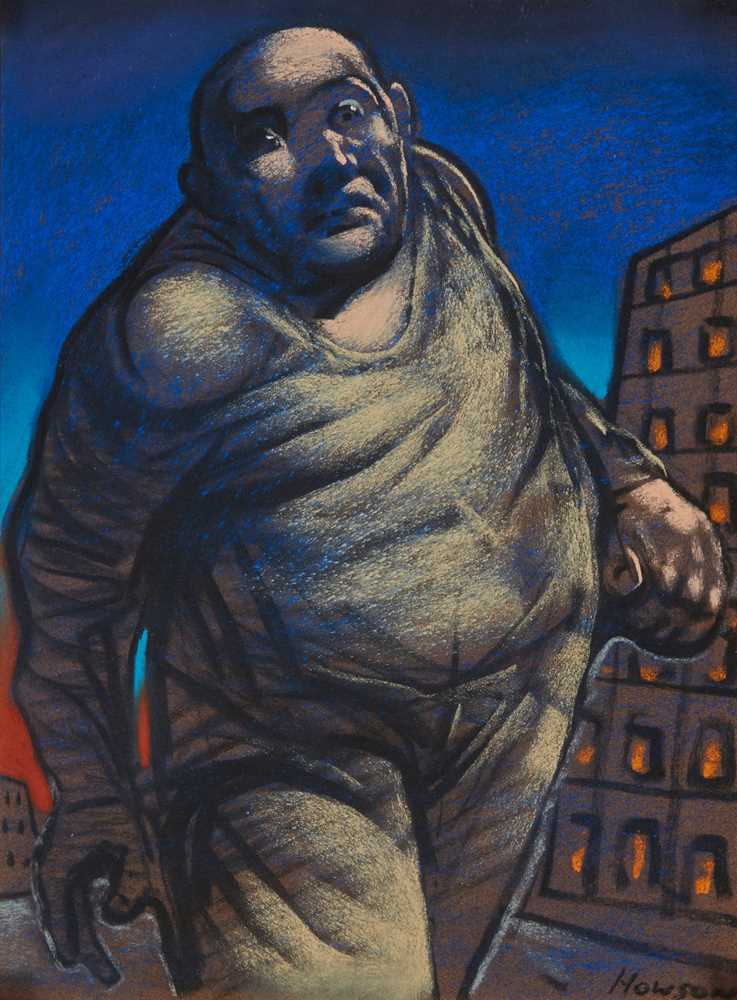 § PETER HOWSON O.B.E. (SCOTTISH 1958-) UNTITLED (MAN IN CITY STREET AT DUSK)