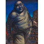 § PETER HOWSON O.B.E. (SCOTTISH 1958-) UNTITLED (MAN IN CITY STREET AT DUSK)