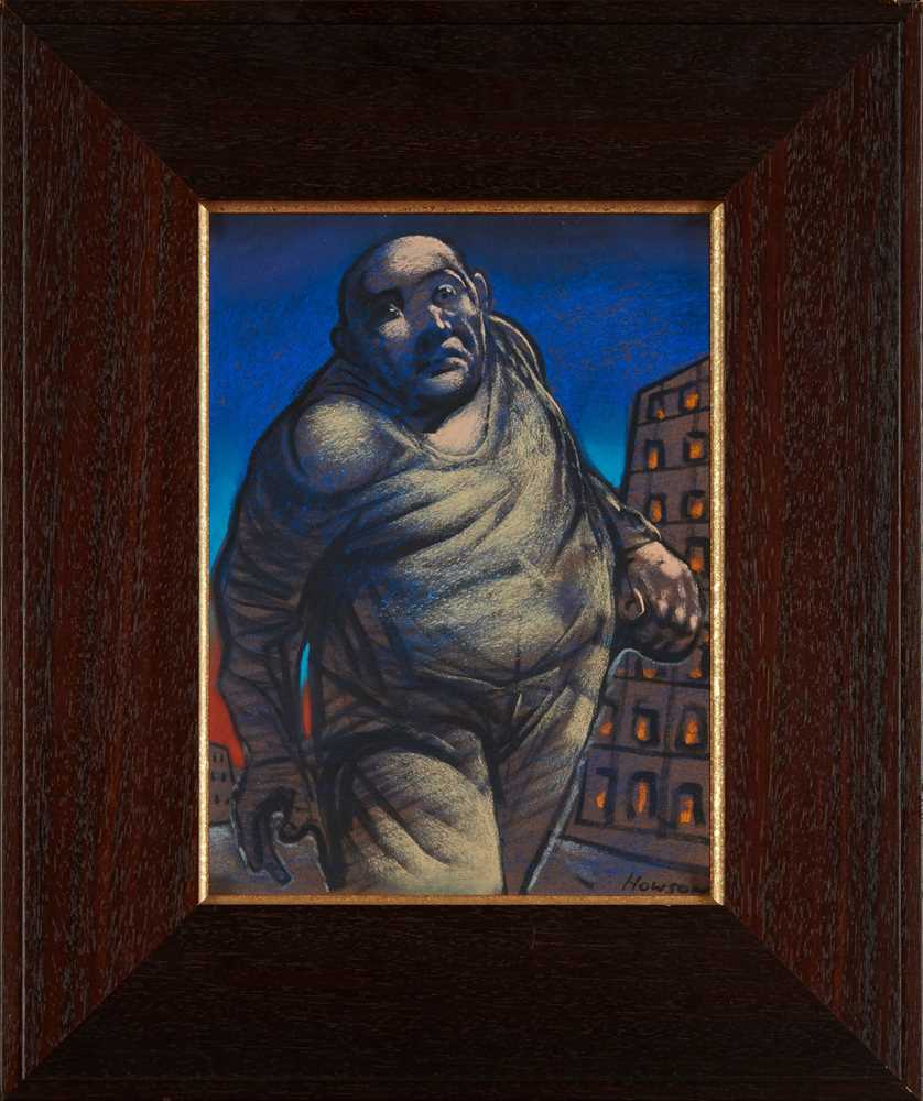 § PETER HOWSON O.B.E. (SCOTTISH 1958-) UNTITLED (MAN IN CITY STREET AT DUSK) - Image 2 of 3