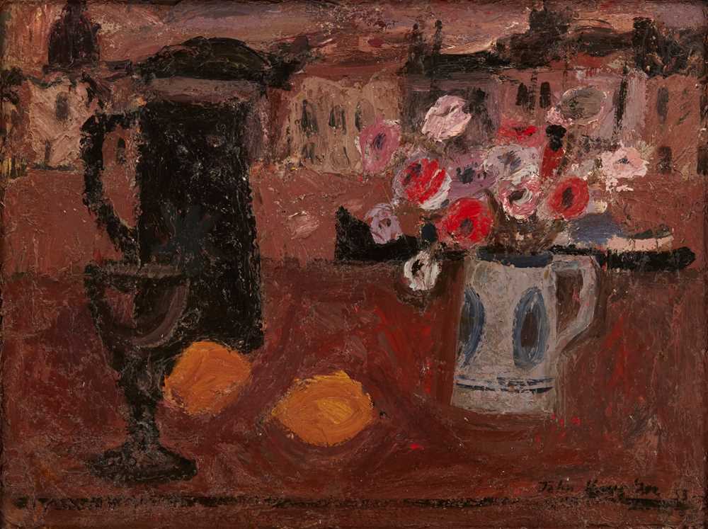 § JOHN HOUSTON R.S.A., R.S.W., S.S.A. (SCOTTISH 1930-2008) STILL LIFE, ANSTRUTHER, 1953