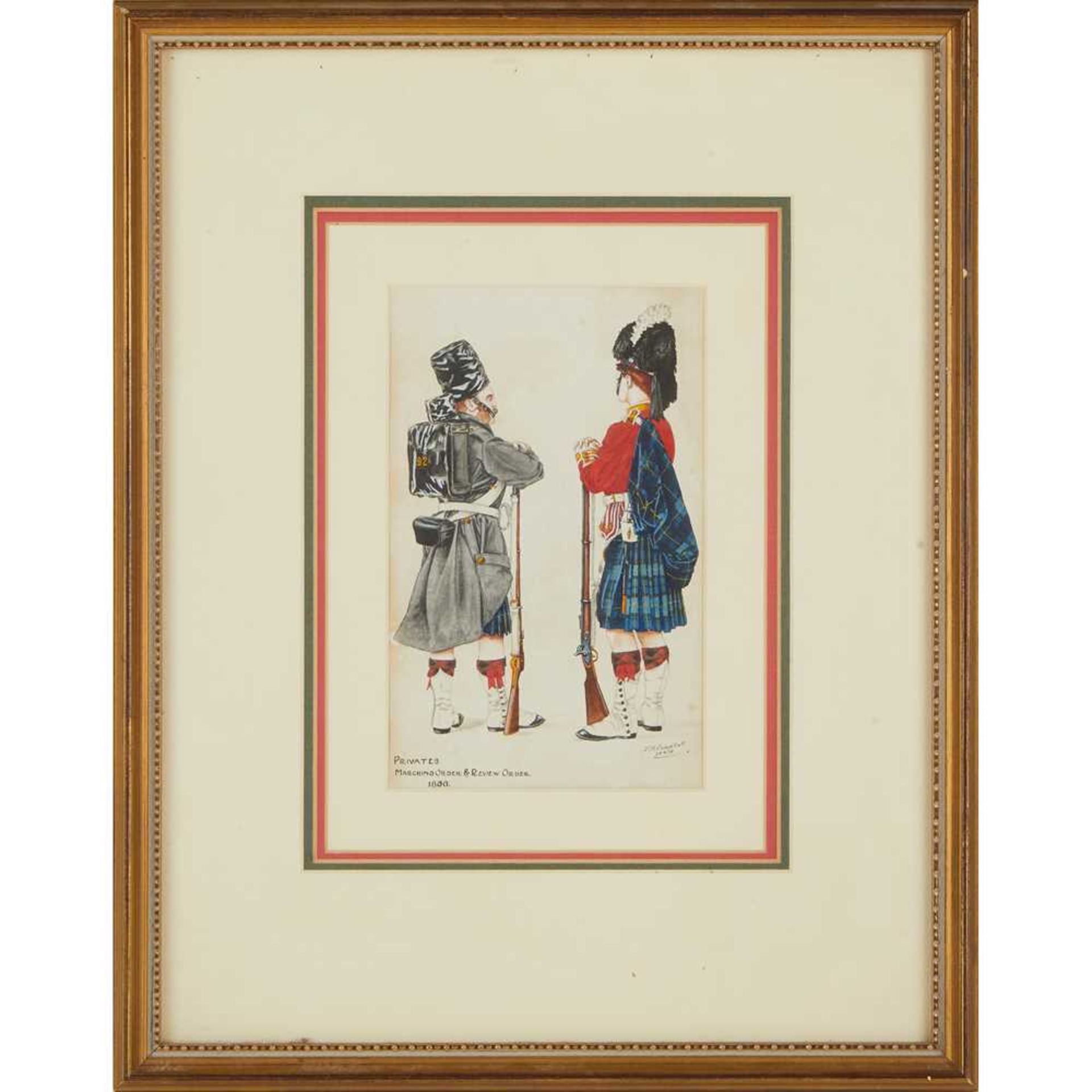 TWO FRAMED WATERCOLOURS OF THE 92ND HIGHLANDERS (GORDON)