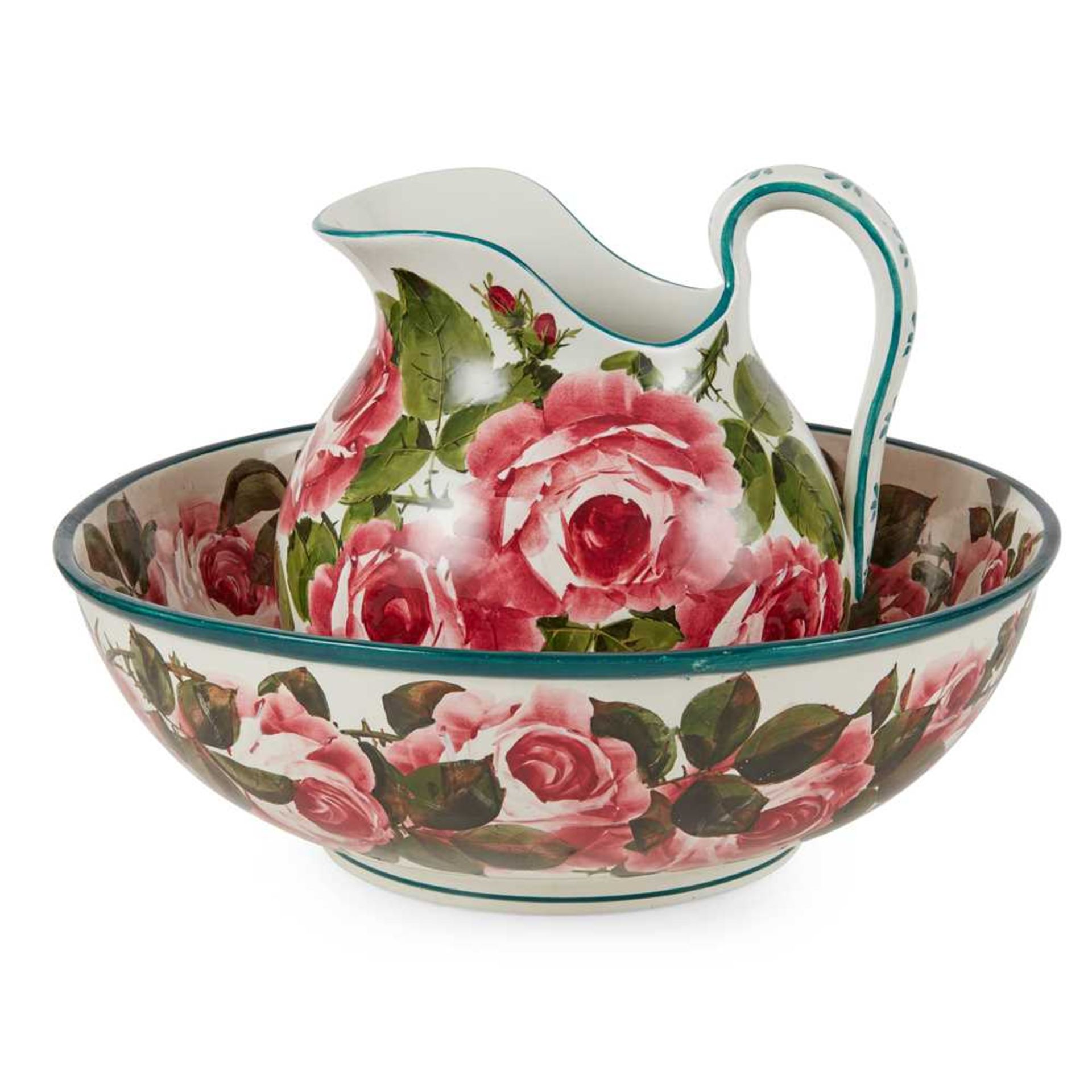 A WEMYSS WARE EWER AND MATCHED BASIN 'CABBAGE ROSES' PATTERN, CIRCA 1900