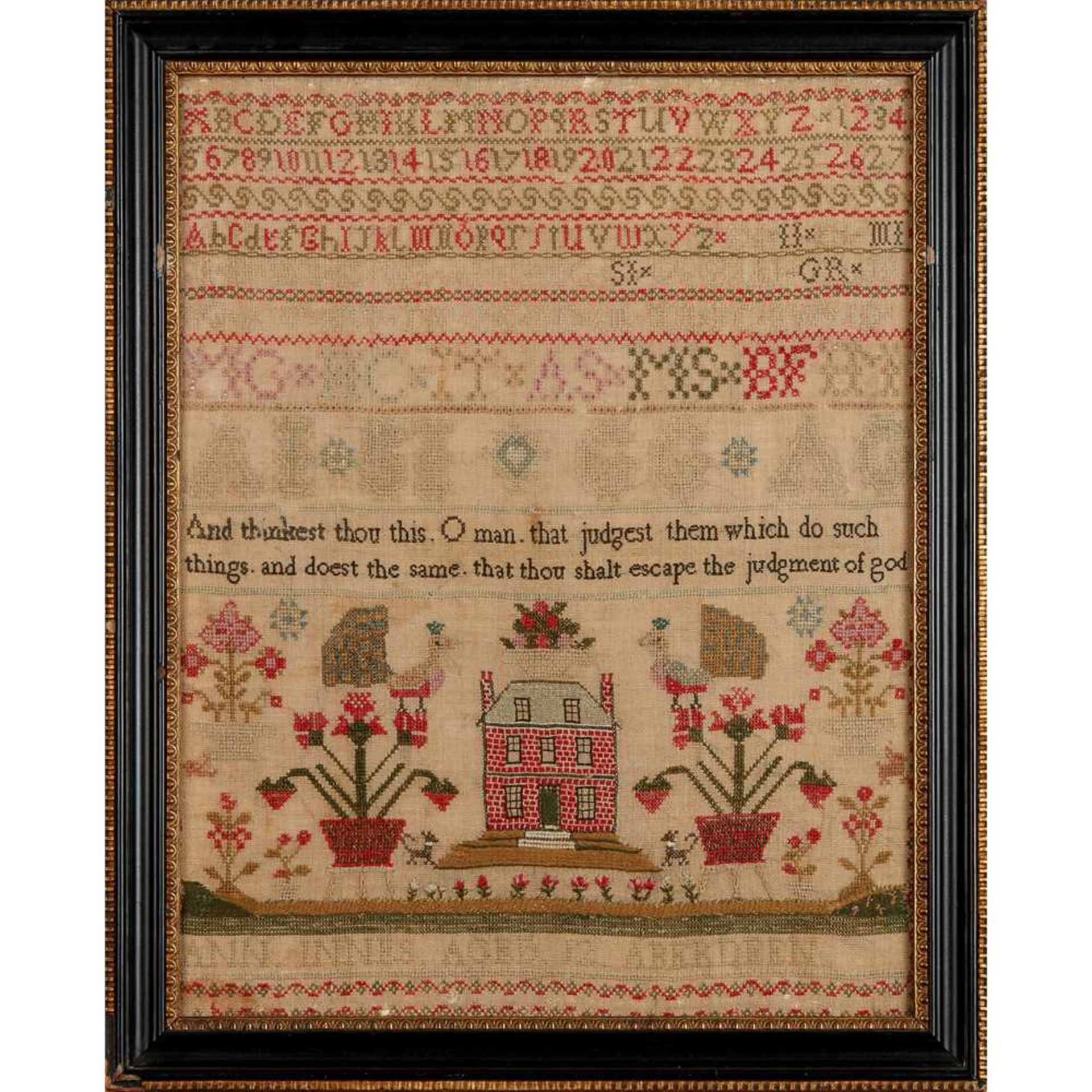 A SCOTTISH SCHOOL GIRL NEEDLEWORK SAMPLER,BY ANN INNES, AGED 12, ABERDEEN 2ND QUARTER 19TH CENTURY