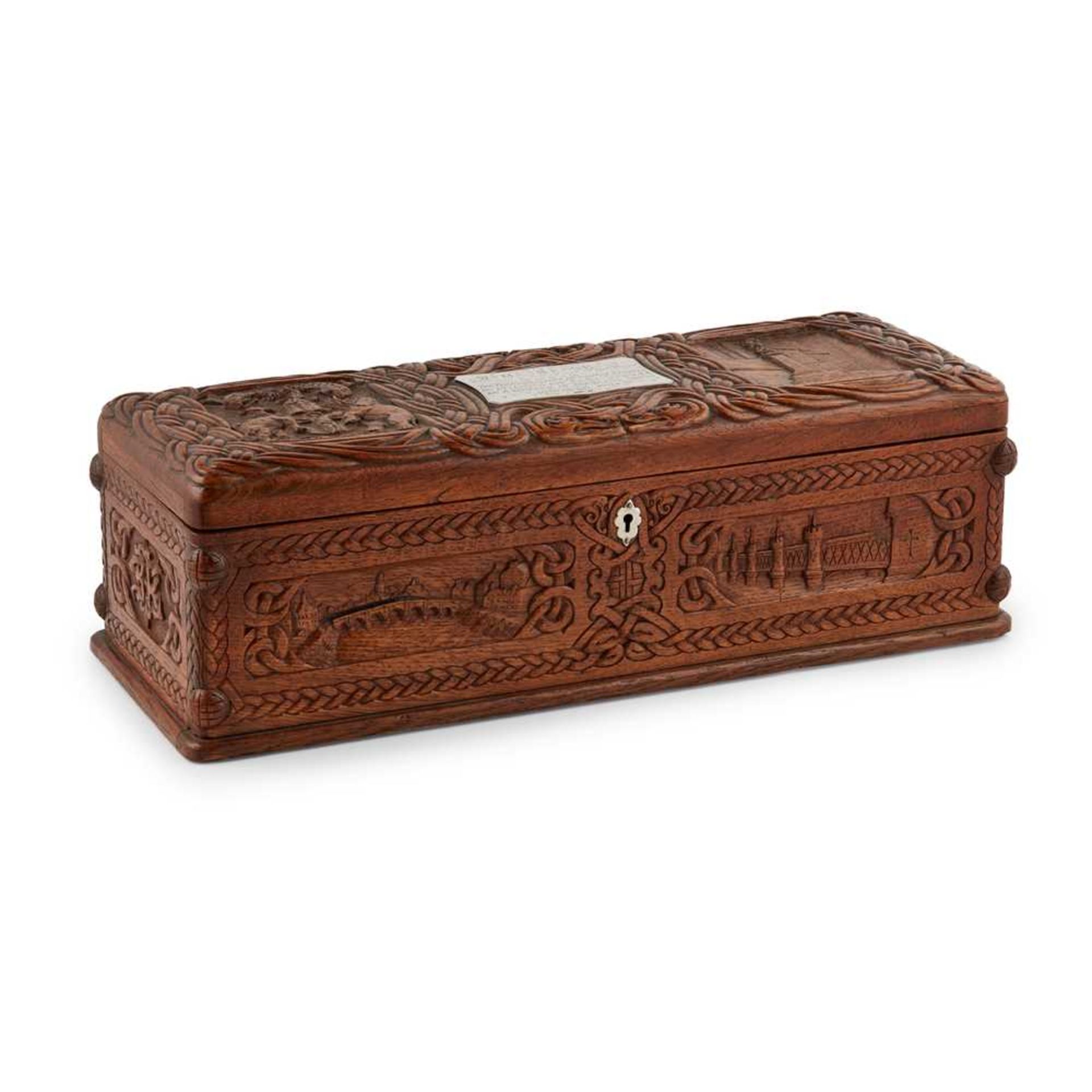 INVERNESS - A SCOTTISH PROVINCIAL CARVED OAK SCROLL BOX WILLIAM REID CHRISTIE