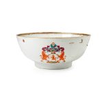A FAMILLE ROSE ARMORIAL PUNCH BOWL, BEARING THE ARMS AND MOTTO OF THE DUNDAS FAMILY 18TH CENTURY