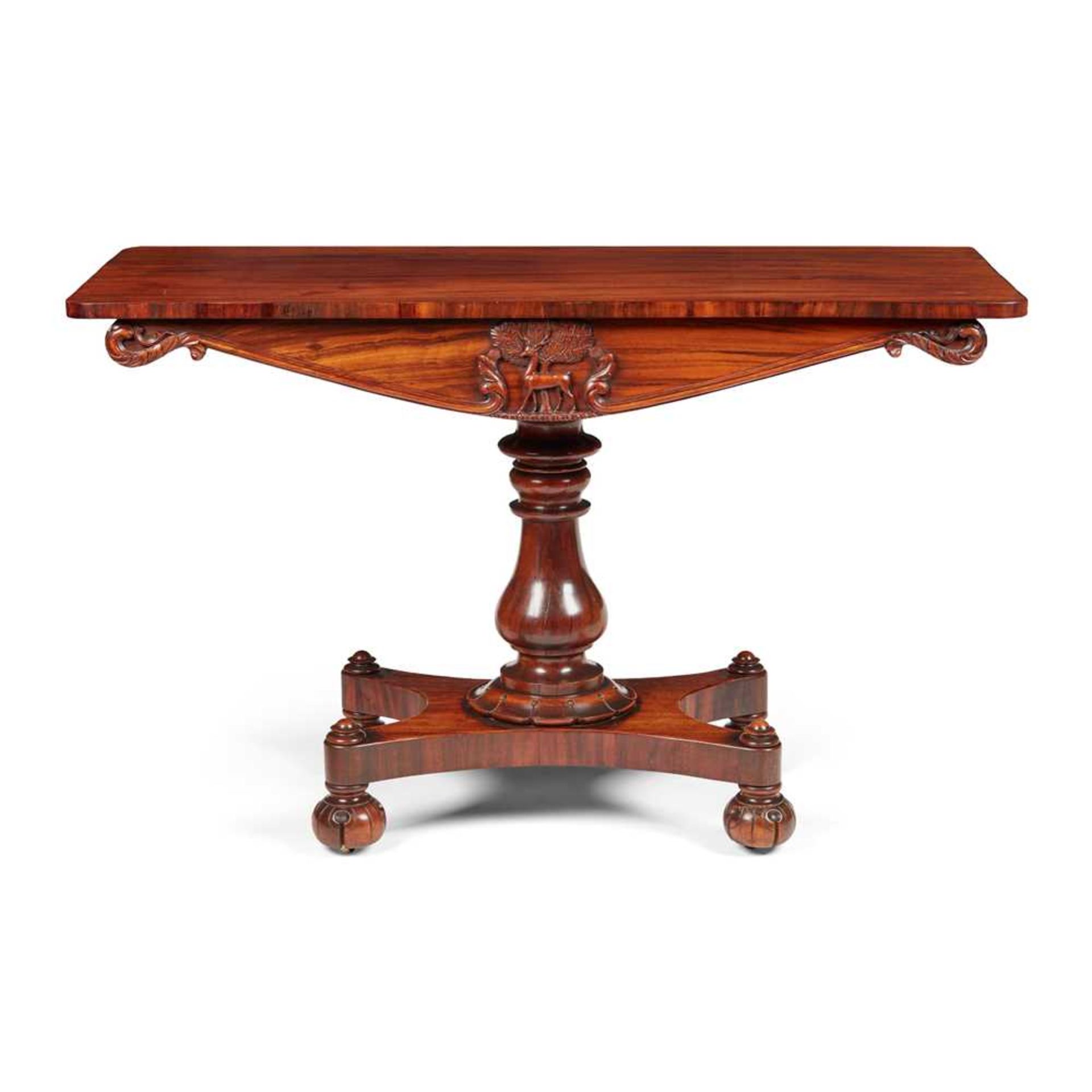 A FINE REGENCY GONCALO ALVES CENTRE TABLE, ATTRIBUTED TO JAMES MEIN OF KELSO EARLY 19TH CENTURY