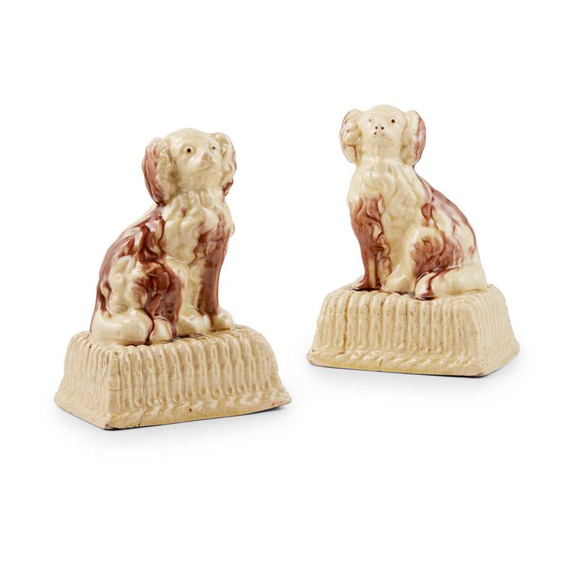 A PAIR OF SCOTTISH GLAZED POTTERY SPANIELS LATE 18TH CENTURY - Image 2 of 2