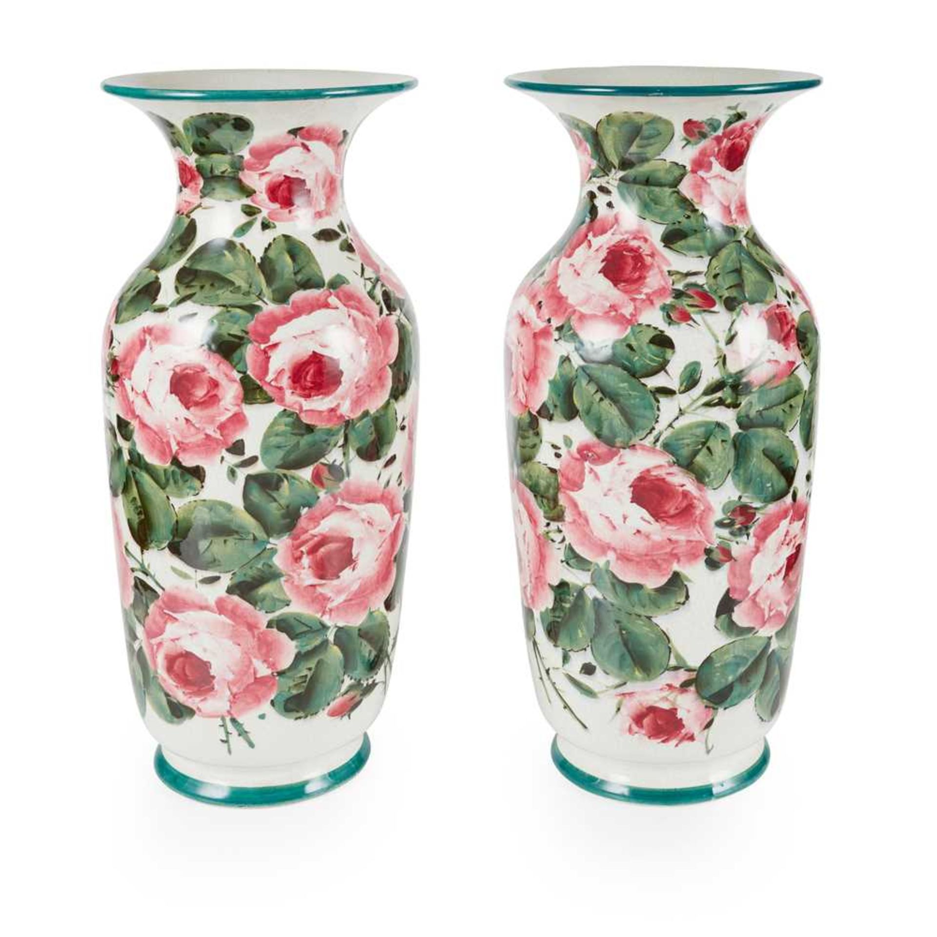 A PAIR OF WEMYSS WARE ELGIN VASES 'CABBAGE ROSES' PATTERN, CIRCA 1900